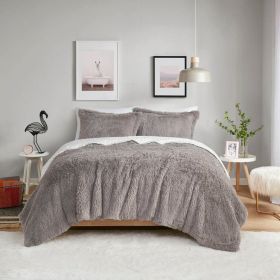 Grey Reversible Soft Sherpa Faux Fur Comforter Set (Color: Grey, size: full/queen)