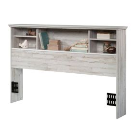 Modern Farmhouse Bookcase Headboard Wood Finish (Color: grey white, size: full/queen)