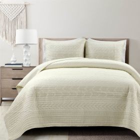 Scandinavian Chevron Reversible Cotton Quilt Set (Color: Ivory, size: full/queen)