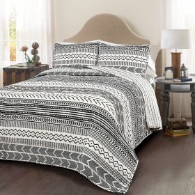 3-Piece Scandinavian Black White Reversible Cotton Set (Color: black white, size: full/queen)