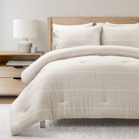 Stripe Lightweight 3-Piece Comforter Set (Color: beige off-white, size: full/queen)