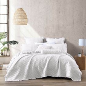 White Farmhouse Microfiber Diamond Quilted Bedspread Set with Frayed Edges (size: full/queen)