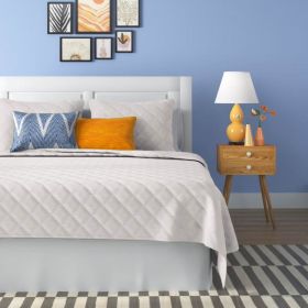 Polyester Microfiber Reversible Diamond Quilt Set (Color: White, size: full/queen)