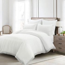 Full/Queen size White 5-Piece Lightweight Comforter Set with Lace Trim (Color: White, size: full/queen)