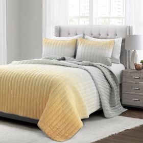 Lightweight Wrinkle Fabric 3 Piece Quilt Set (Color: yellow orange grey, size: full/queen)