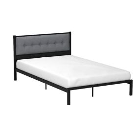Metal Platform Bed Frame with Gray Button Tufted Upholstered Headboard (size: Full)