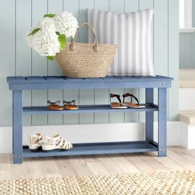 Wooden 2-Shelf Shoe Rack Storage Bench for Entryway or Closet (Color: Blue)