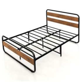 Industrial Wood and Metal Tube Platform Bed with Headboard and Footboard (size: Full)