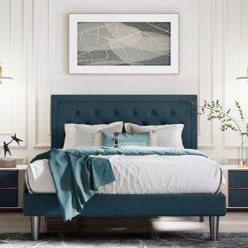 Adjustable Height Platform Bed Frame with Upholstered Headboard (Color: Blue, size: Full)