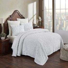 100-Percent Cotton Chenille 3-Piece Coverlet Bedspread Set (Color: White, size: Full)