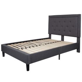 Upholstered Platform Bed Frame with Button Tufted Headboard (Color: Dark Grey, size: Full)