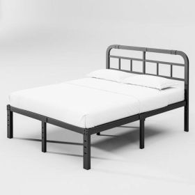 Heavy Duty Black Metal Platform Bed Frame with Headboard (size: Full)