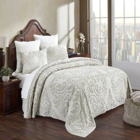 100-Percent Cotton Chenille 3-Piece Coverlet Bedspread Set (Color: Ivory, size: Full)