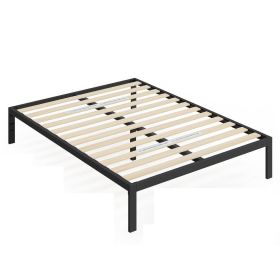 Black Metal Platform Bed Frame with Wood Slats - 700 lbs Weight Capacity (size: Full)