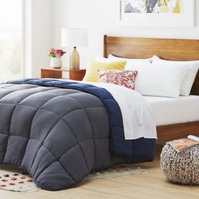 All Seasons Plush Light/Dark Grey Reversible Polyester Down Alternative Comforter (Color: grey navy, size: Full)