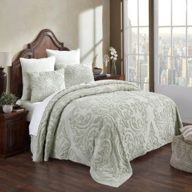 100-Percent Cotton Chenille 3-Piece Coverlet Bedspread Set (Color: Sage, size: Full)