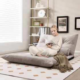 Modern Adjustable Floor Lounger Chair Sofa Bed with 2 Pillows (Color: Grey)