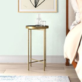 Gold Metal Round Nightstand End Table with Removable Tray Top (Color: black top)