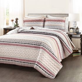 Lightweight Desert Stripe Reversible 3 Piece Quilt Set (Color: red purple back tan, size: King)