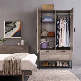 Modern 2-Door Bedroom Wardrobe Cabinet Armoire Shoe Rack (Color: retro grey)