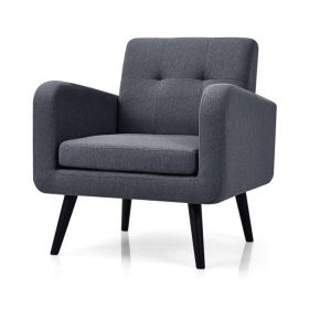 Mid-Century Modern Linen Upholstered Accent Chair with Wooden Legs (Color: Grey)
