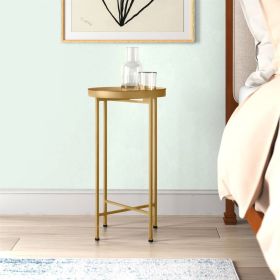 Gold Metal Round Nightstand End Table with Removable Tray Top (Color: gold top)