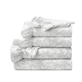 Floral Polyester 6 Piece Sheet Set (Color: Grey, size: Queen)