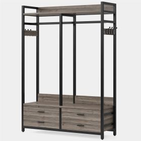 Freestanding Garment Rack Clothes Hanging Rod with 4 Storage Drawers (Color: grey black)