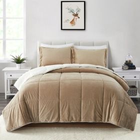 Reversible Microfiber Down Alternative Comforter Set (Color: Gold, size: King)