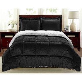 Ultra Soft Sherpa Wrinkle Resistant Comforter Set in Black (sie: queen)