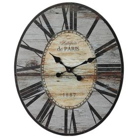 Oversized Distressed Paris Wood Wall Clock (Color: gray)
