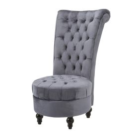 Tufted High Back Plush Velvet Upholstered Accent Low Profile Chair (Color: gray)