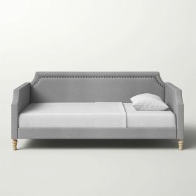 Polyester Fabric Upholstered Daybed with Nailhead Trim (Color: Grey, size: Twin)