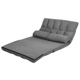 Faux Suede 5 Tilt Foldable Floor Sofa Bed Detachable Cloth Cover (Color: Grey)