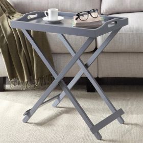 Folding TV Tray Bedside Table Wood Finish (Color: Grey)