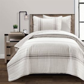 Stripe Reversible Cotton Quilt Set (Color: grey off-white, size: twin/twin xl)