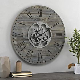 Industrial FarmHome Round Oversized Wall Clock (Color: Grey)