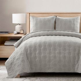 Hexagon Pattern Lightweight Grey Textured Cotton 3 Piece Quilt Set (Color: Grey, size: full/queen)