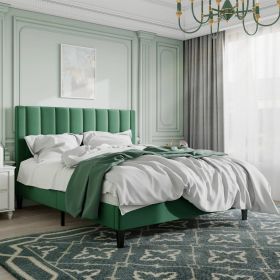 Modern Velvet Upholstered Platform Bed with Headboard (Color: breen, size: Full)