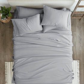 Grey Wrinkle Resistant Microfiber Polyester Sheet Set (size: King)