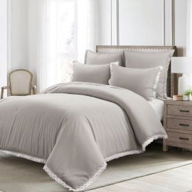 Full/Queen French Country Grey 5-Piece Lightweight Comforter Set w/ Lace Trim (Color: Grey, size: full/queen)