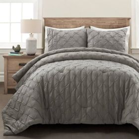 Soft Pleated Cotton Comforter Set (Color: Grey, size: full/queen)