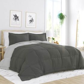 Microfiber Reversible Comforter Set (Color: grey light grey, size: full/queen)