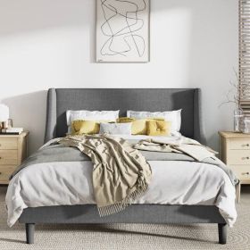 Upholstered Linen Blend Headboard Wingback Platform Bed (Color: Grey, size: Queen)