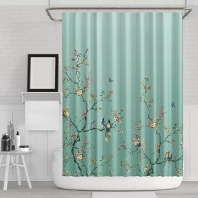 72-in.Floral Tree Bird Butterfly Japanese Style Shower Curtain (Color: teal blue green)