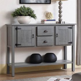 Solid Wood Farmhouse Sofa Table Cabinet with Storage Drawers (Color: Grey)
