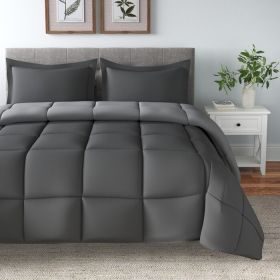 King/Cal King Traditional Microfiber Reversible 3 Piece Comforter (Color: Grey, size: twin/twin xl)