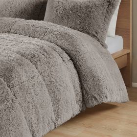 Soft Sherpa Faux Fur Comforter Set with Pillow Shams (Color: Grey, size: twin/twin xl)