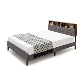 Velvet Upholstered Open/Close Storage Headboard Platform Bed (size: Full)