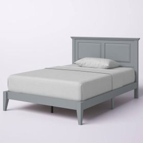 Traditional Solid Oak Wooden Platform Bed Frame with Headboard (Color: Grey, size: Full)